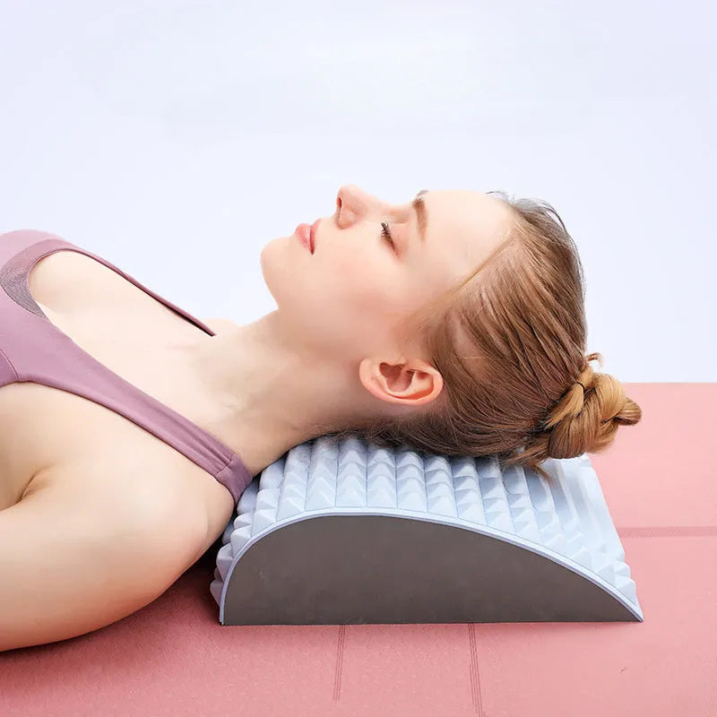 Blue back stretcher pillow for lumbar support with acupressure massage function