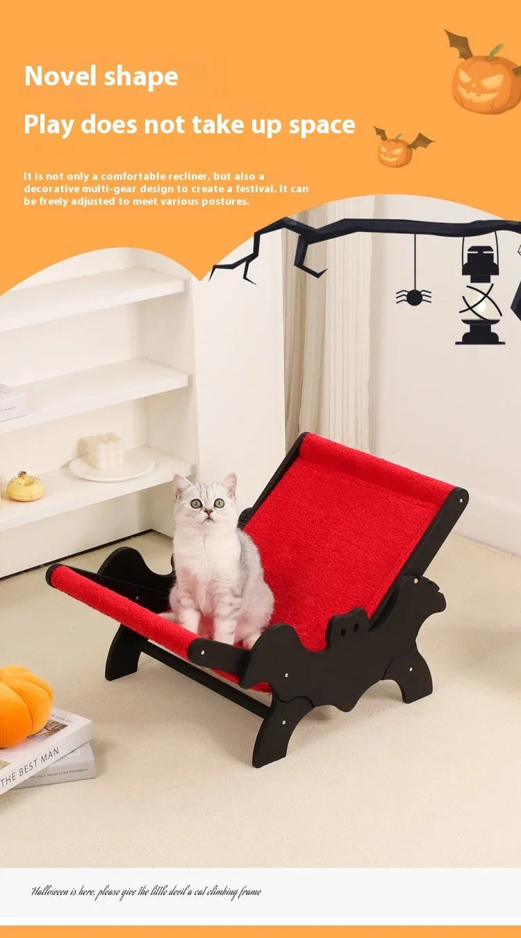 Halloween bat-shaped wooden cat recliner pet bed in black and red colours