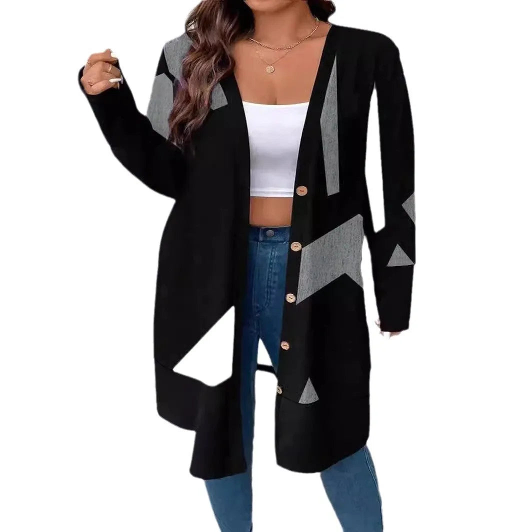 Black plus size knitwear cardigan with button fastening in Japanese Korean casual style