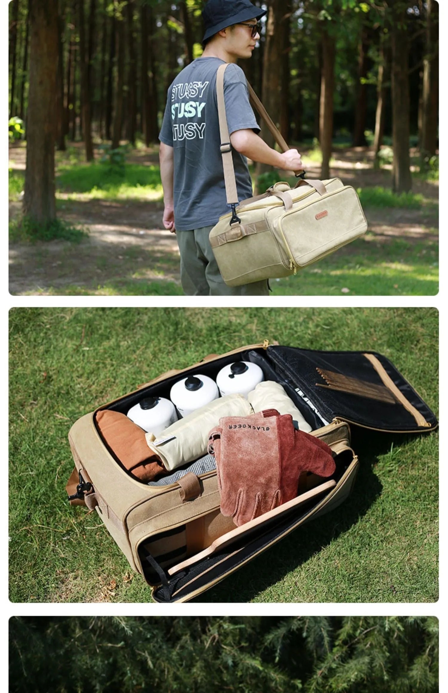 Outdoor camping tableware kit with Oxford cloth storage bag for 5-6 person groups