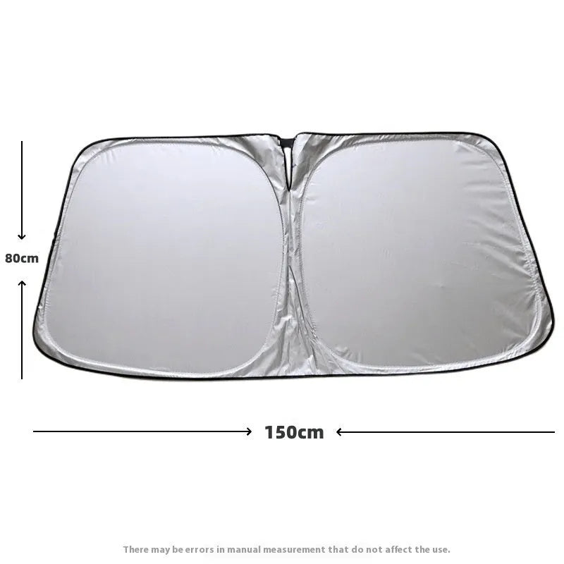 Aluminium foil car sunshade showing titanium silver colour, folded concertina-style.