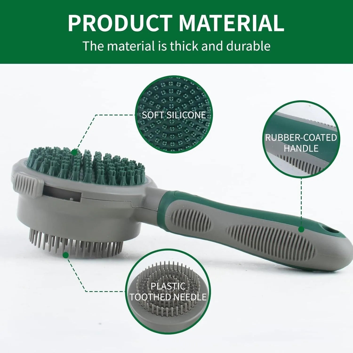 Green and pink two-sided silicone pet grooming brush with retractable slicker brush and octopus-teethed massager