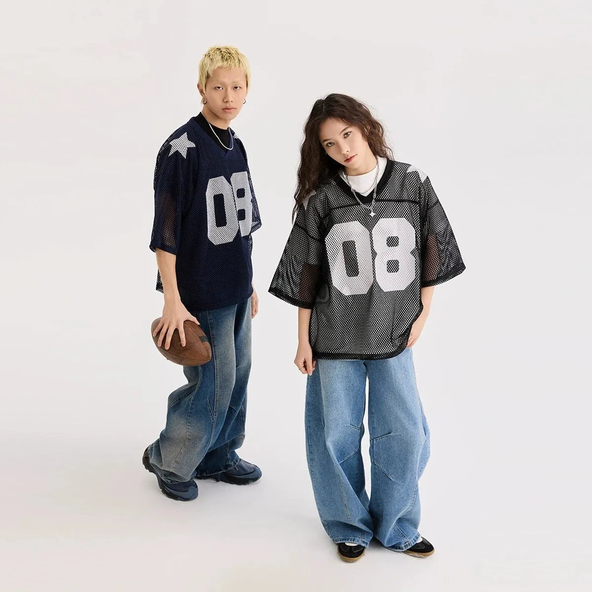 Black and navy blue half sleeve shirt with letter pattern, loose-fitting polyester pullover