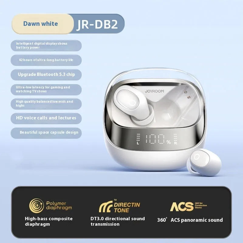 Wireless Bluetooth earbuds in charging case with dawn white and starry sky black colour options
