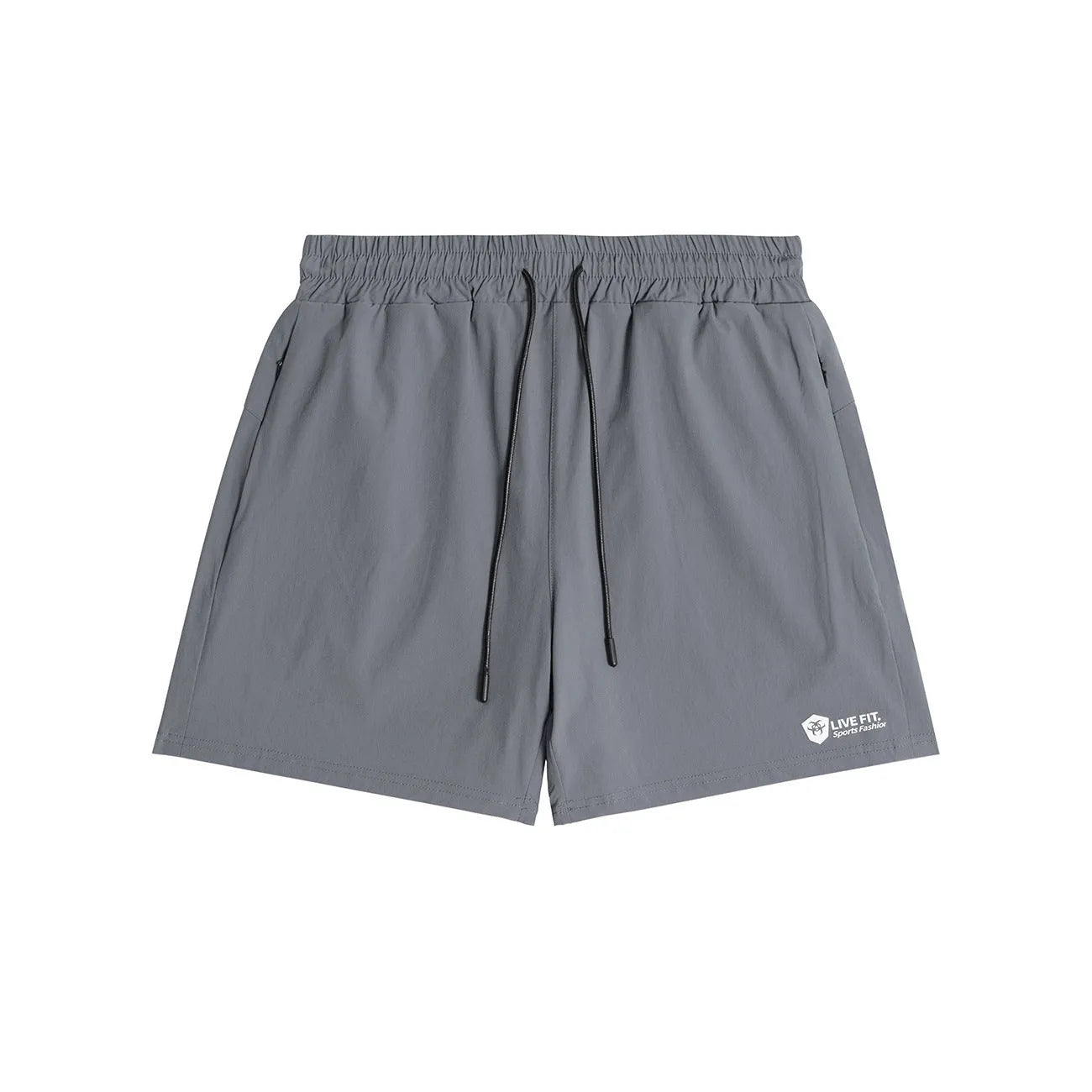 American style quick drying zippered shorts for men in grey, size M, front view