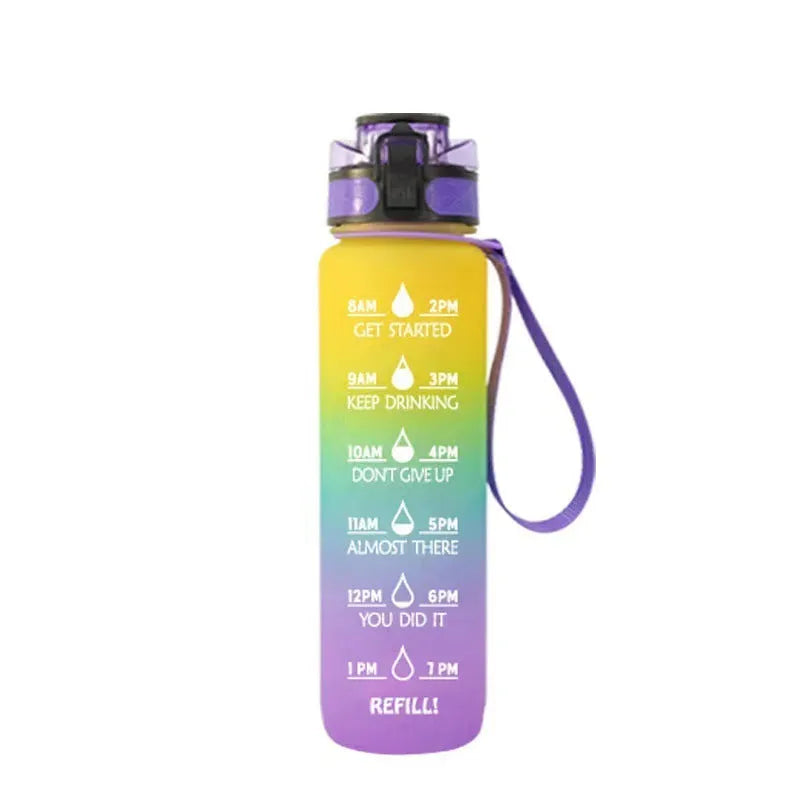 Clear plastic 1000ml sports water bottle with fruit infuser inside, in a Kawaii milk bottle shape.