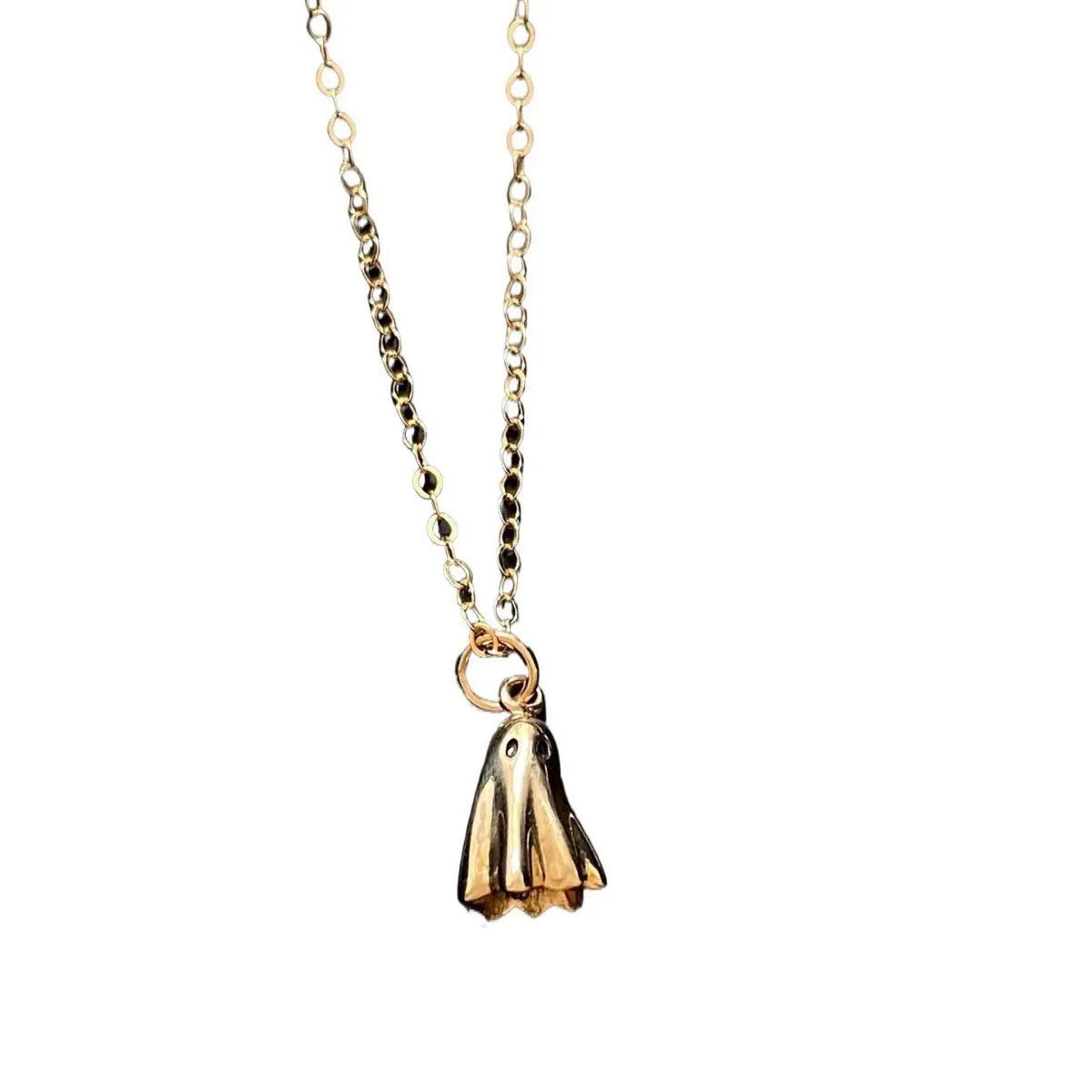 Ghost pendant necklace with titanium steel pendant on a stainless steel chain, showing chain style options.