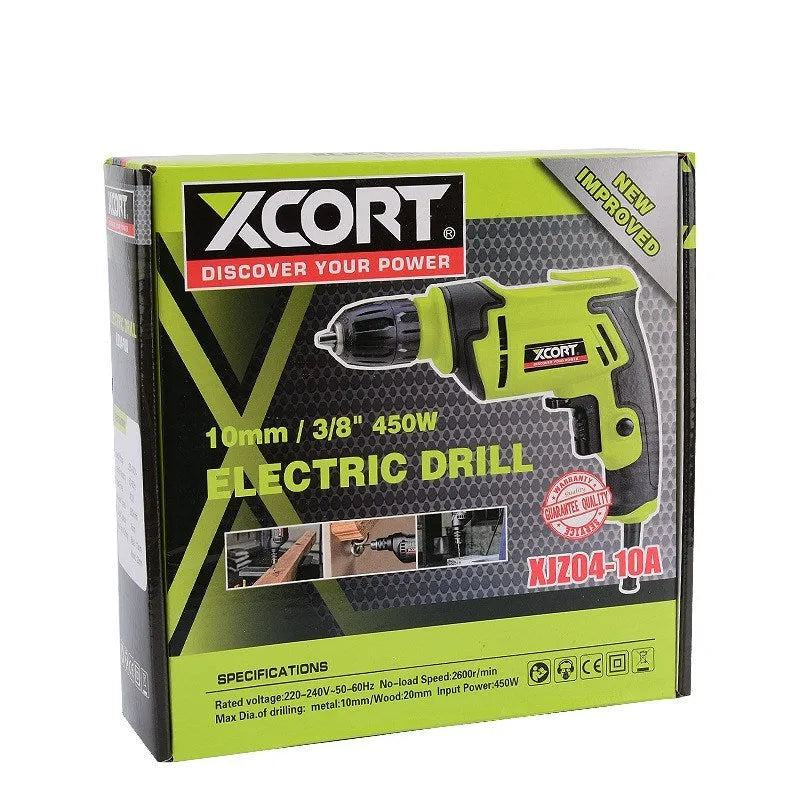 Pistol-grip electric power drill with a 10mm chuck, shown with dimensions 24x24x7cm.