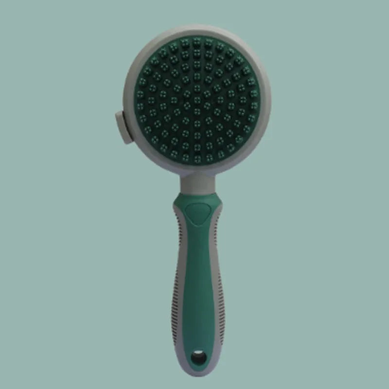 Green and pink two-sided silicone pet grooming brush with retractable slicker brush and octopus-teethed massager