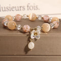 Opal and crystal woven bracelet with cat flower motif, couple style, Crystal Woven Ball option
