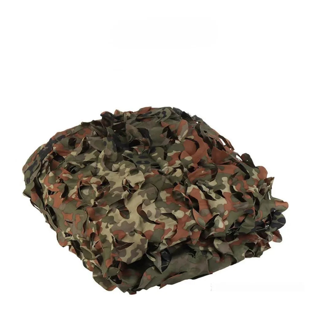 Green camp camouflage netting set rolled up, showing a desert camouflage pattern option.