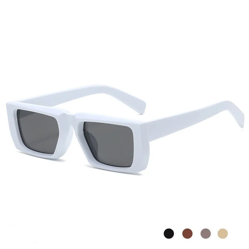 Y2K-style UV400 sunglasses in various frame colours including blue, green, and transparent grey on a plain background