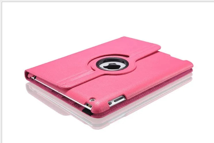 PU leather iPad case with clam shell design showing magnetic sleep function compatibility with multiple iPad models