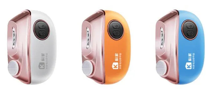 Blue electric nail clipper and polisher with USB Type-C charging port and cleaning brush.