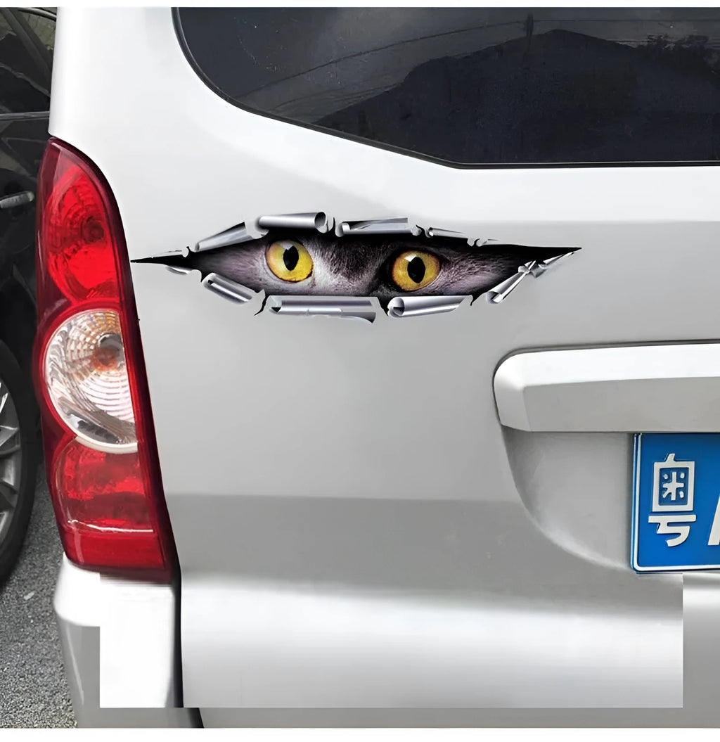 Tiger Eye or Eagle Eye 3D car bumper sticker measuring 10x35cm on vehicle door