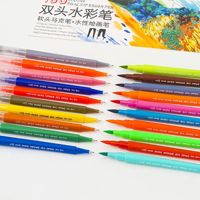 48 double-ended hook line soft-tip watercolour pens in a plastic PP storage box