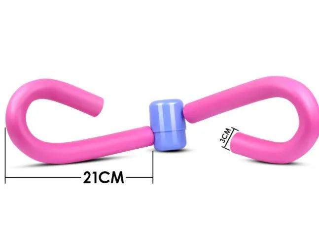 Pink leg exercise clip with steel spring resistance for thigh arm chest waist training