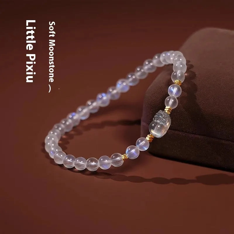Women's moonstone bracelet with Zodiac animal modelling and blue light stones