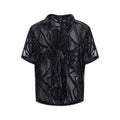 Man's loose fit short-sleeved shirt with translucent black grey snake pattern and lapel collar