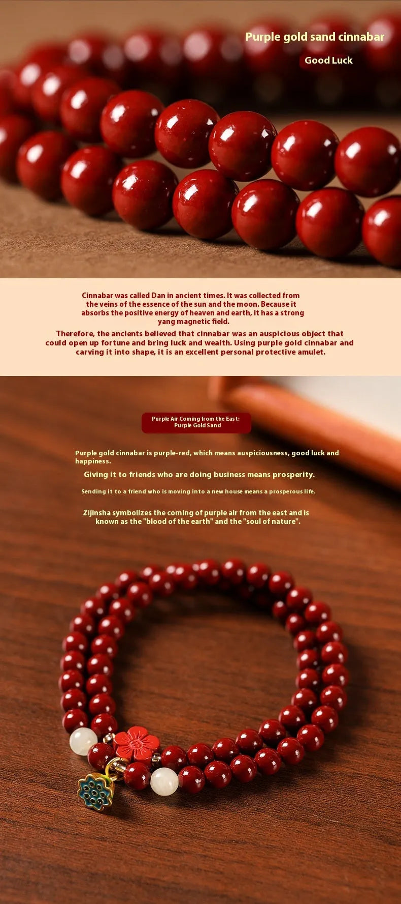 Purple gold cinnabar beads double circle bracelet with lotus seedpod design