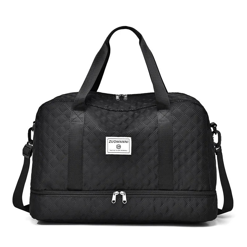 Large capacity Oxford cloth leisure travel bag in a solid colour, showing street style design details.