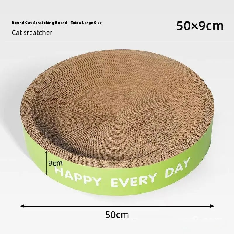 Green round reversible cat nest showing plush bedding side and textured sisal scratching side.