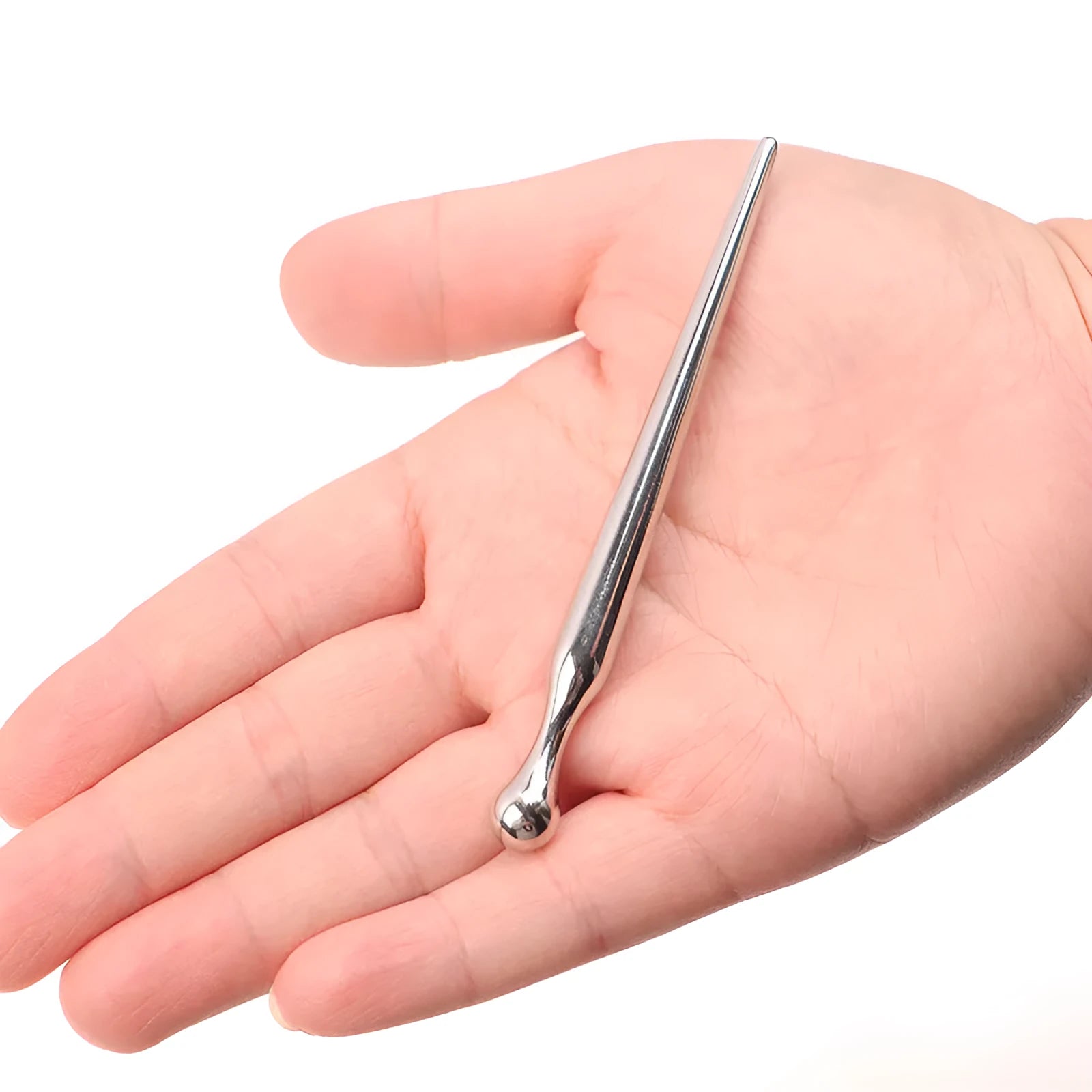 Silver metal urethral horse eye stick stimulation plug with graduated round beads