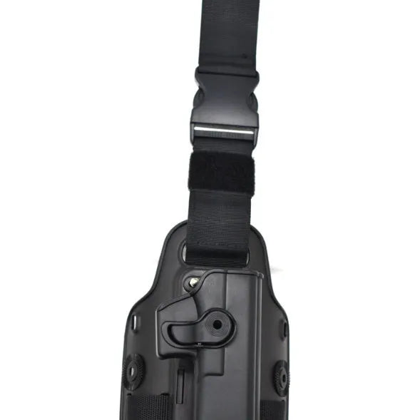 Tactical leg holster with waist plate attachment and quick-pull access for outdoor sports gear carrying