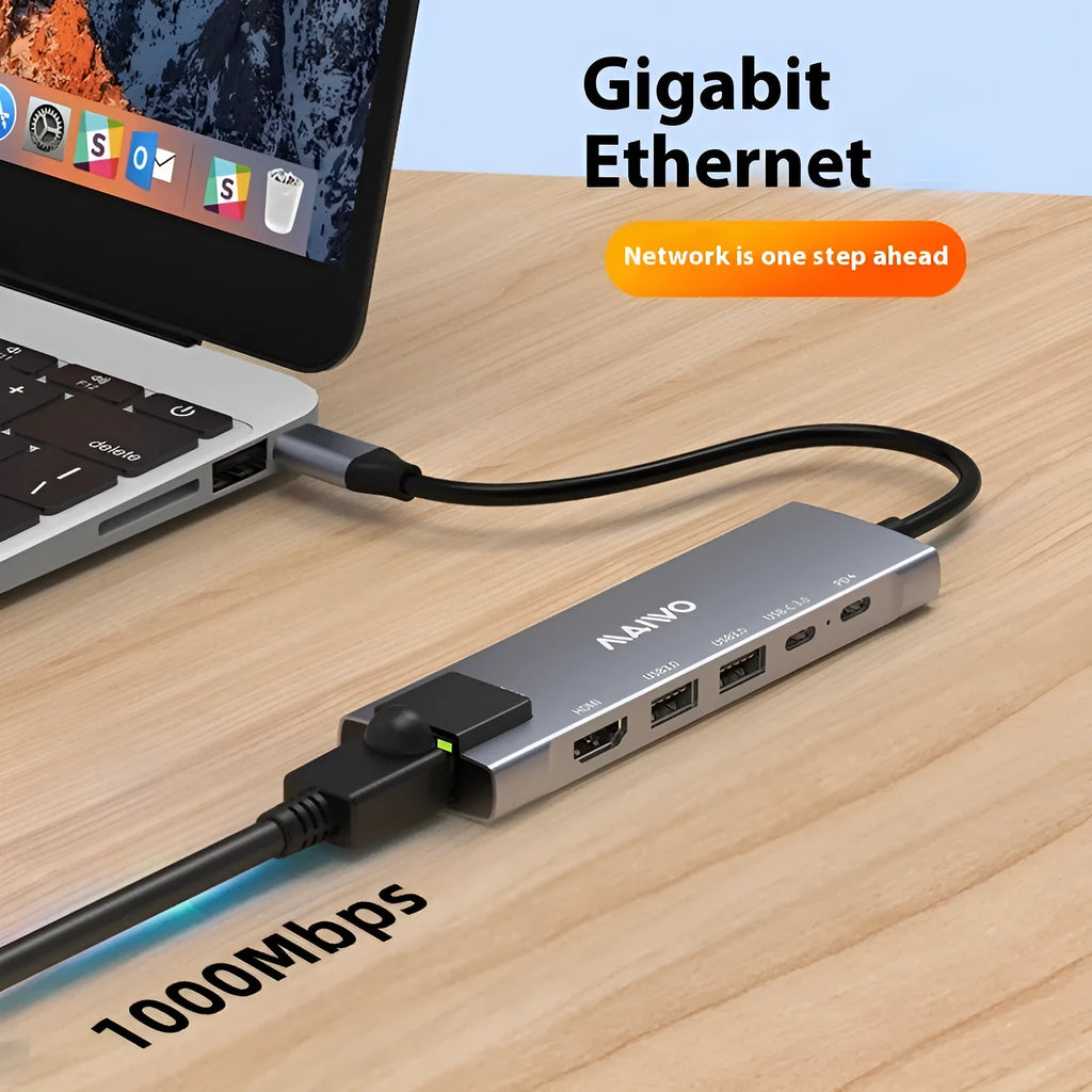 KH06RH1 Steam Deck six-in-one docking station with USB-C cable, HDMI, Ethernet, and USB ports.
