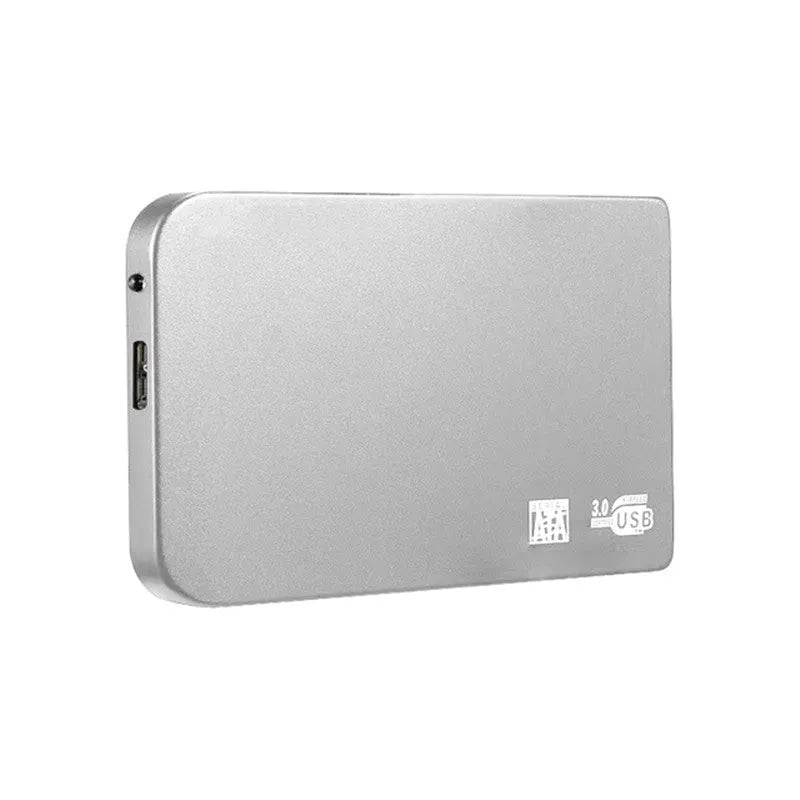 USB 3.0 external solid state drive with metal shell in black, blue, red, or silver colour options.