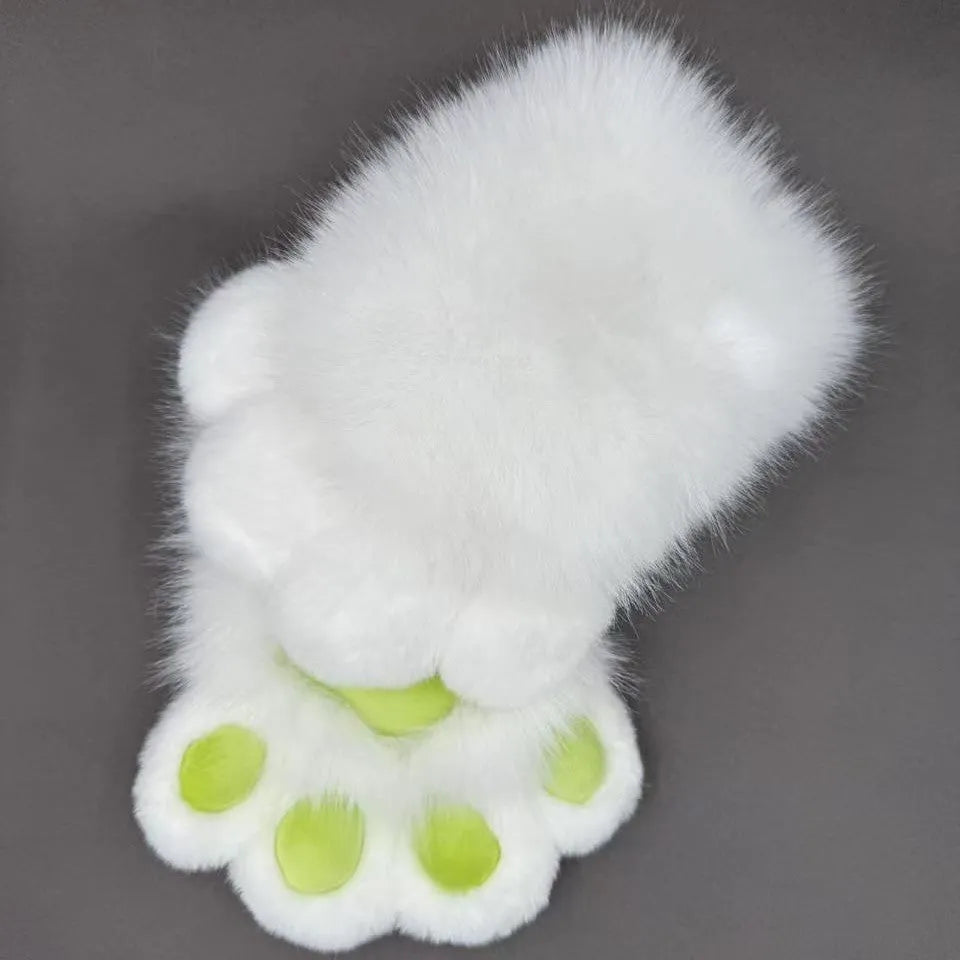 Colourful nylon animal claw cosplay gloves showing multiple colour variants including pink, blue, yellow, and green combinations
