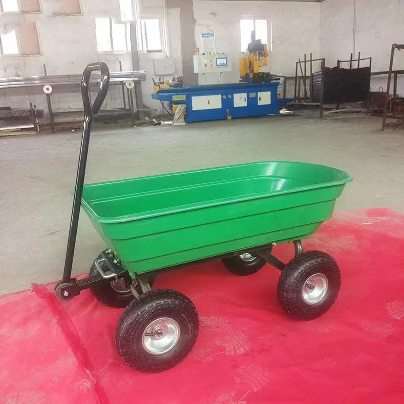 Green four-wheel plastic dumptruck with steel PP construction and dumping bed