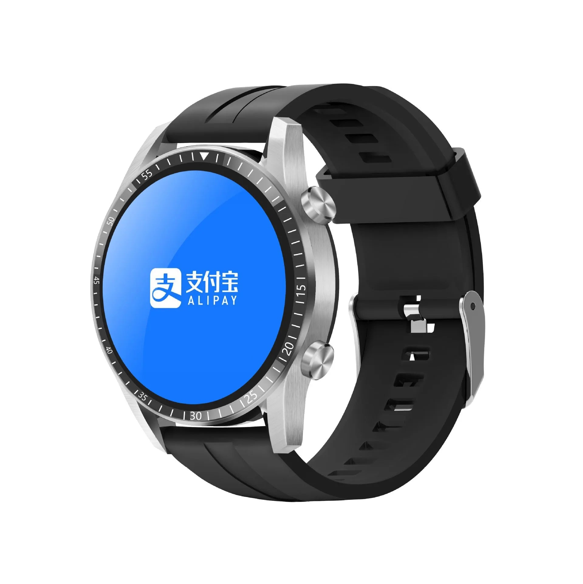 Round smart watch with aluminium alloy case showing touchscreen display with Bluetooth calling interface