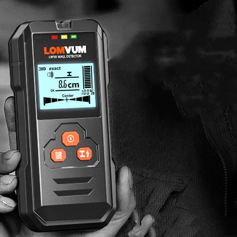 Multifunctional wall detector instrument showing three model options for detecting hidden metals, wiring and wood in walls