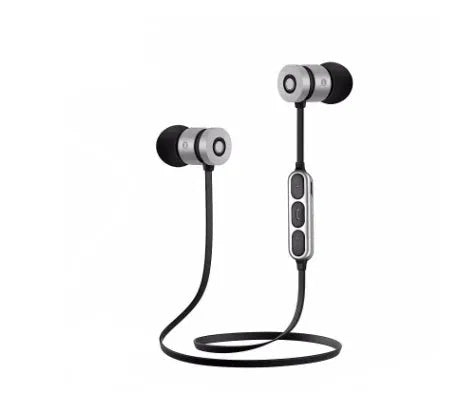 Black wireless neckband sports headset with magnetic in-ear Bluetooth earbuds.