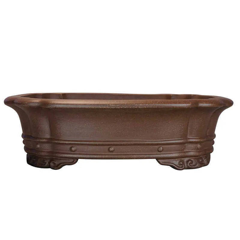 Purple sand handmade rectangular begonia flower pot with antique design on desktop