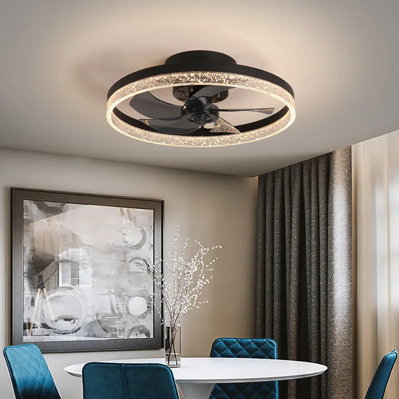 Nordic-style remote control ceiling fan lamp with light, 50cm diameter, in black finish
