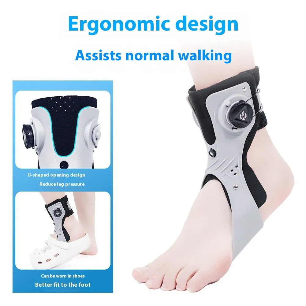 Ankle support brace with airbag button for training and rehabilitation in black or grey colour
