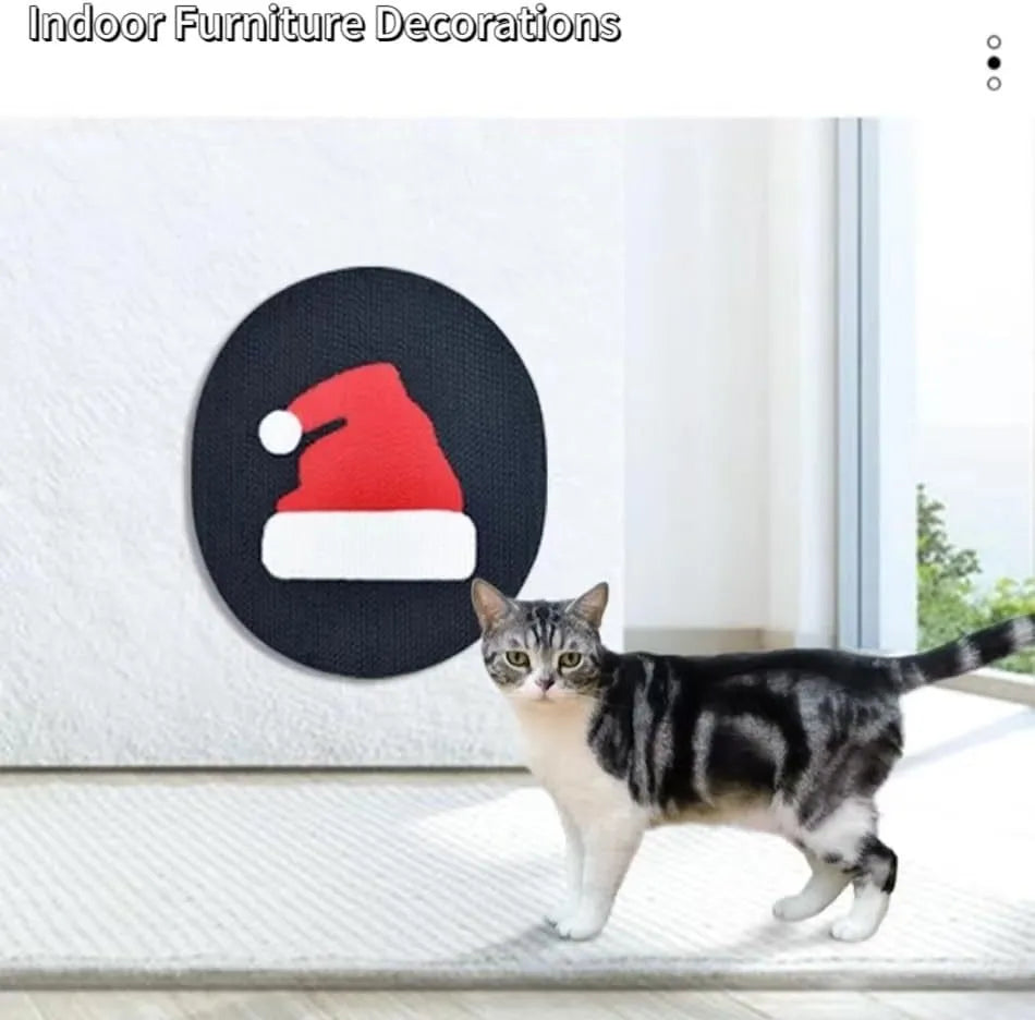 A vertical, rectangular corrugated cardboard cat scratcher mounted on a wall.