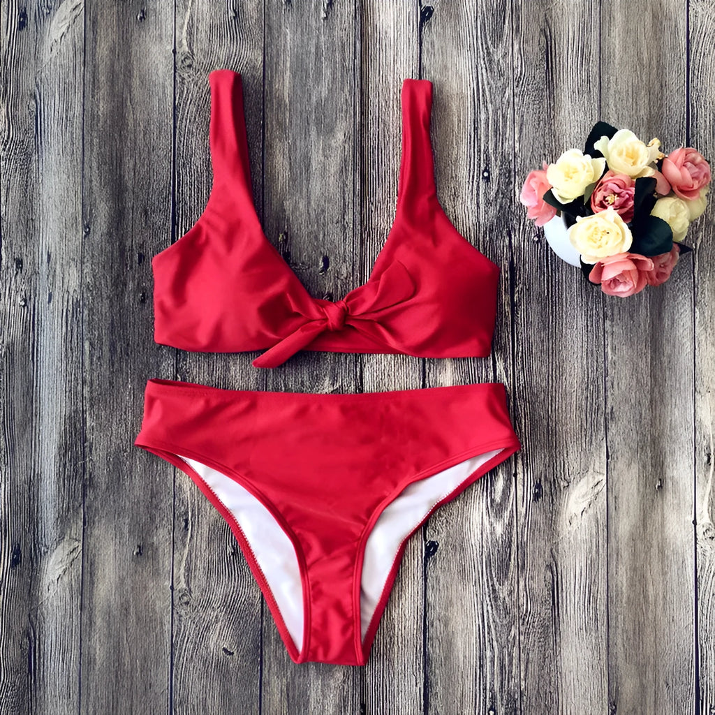 Pure colour polyester bikini set with sleeveless design in European and American style