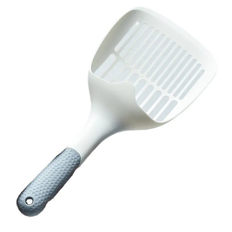 White plastic cat litter scoop with base tray measuring 29.5cm