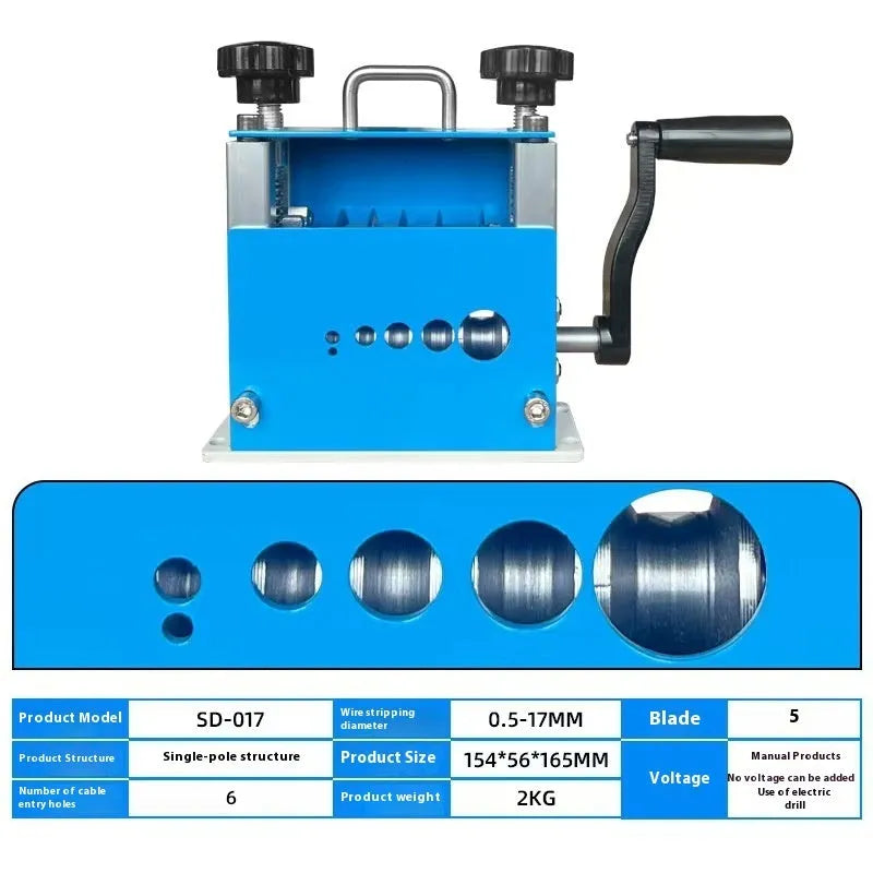SD-017 manual wire stripping machine tool for cables from 0.5mm to 17mm diameter.