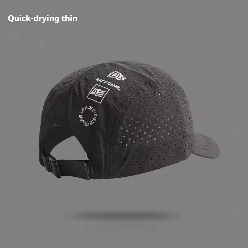 Men's adjustable mesh baseball cap in khaki colour showing breathable fabric texture