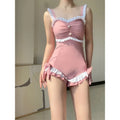 Women's milk silk one-piece swimsuit in solid pink or blue colour for sun protection swimming