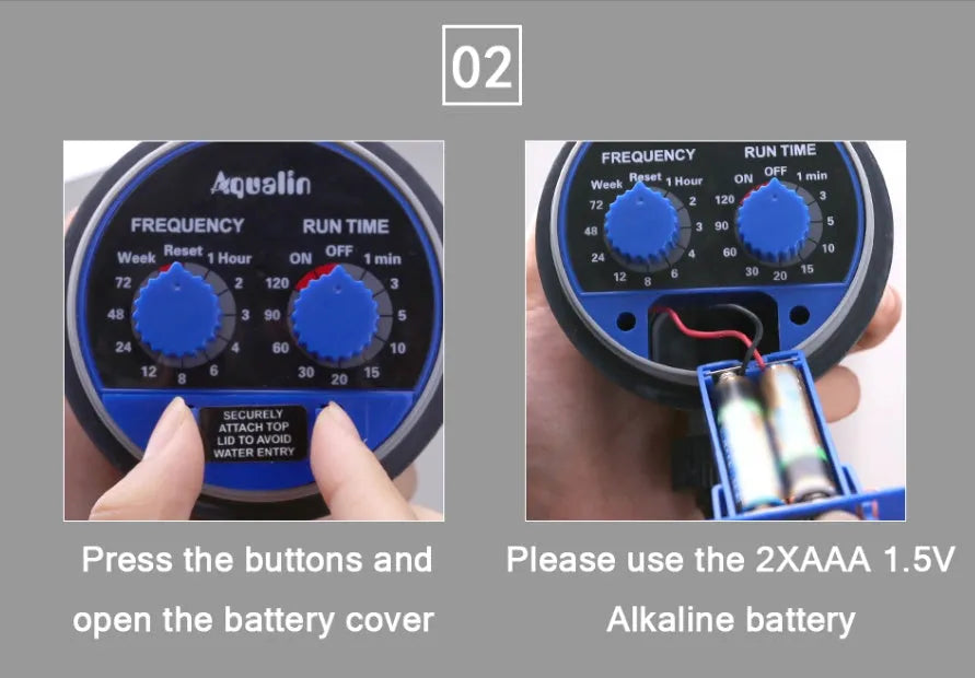 Battery-operated automatic garden watering timer with programming display and faucet connection