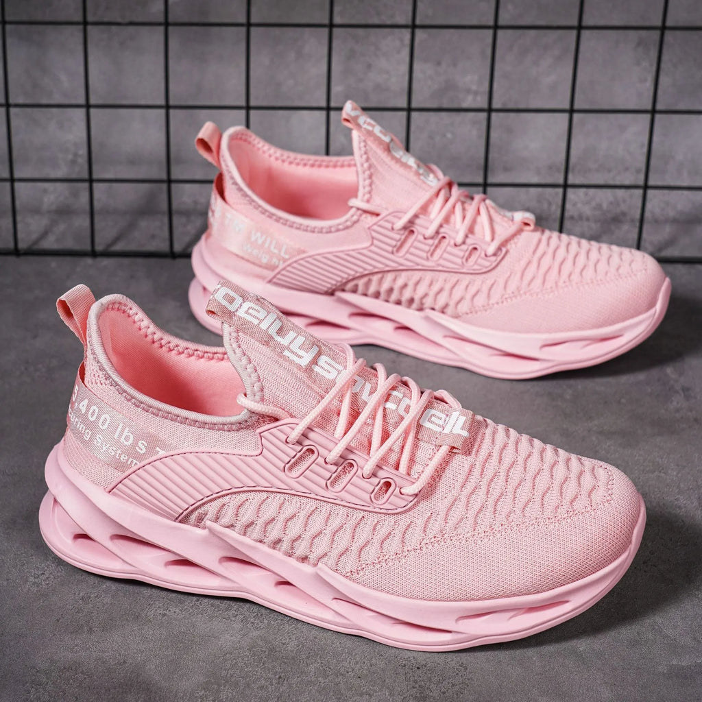 Women's FlyKnit casual shoes in mesh material with round toe and flat heel design