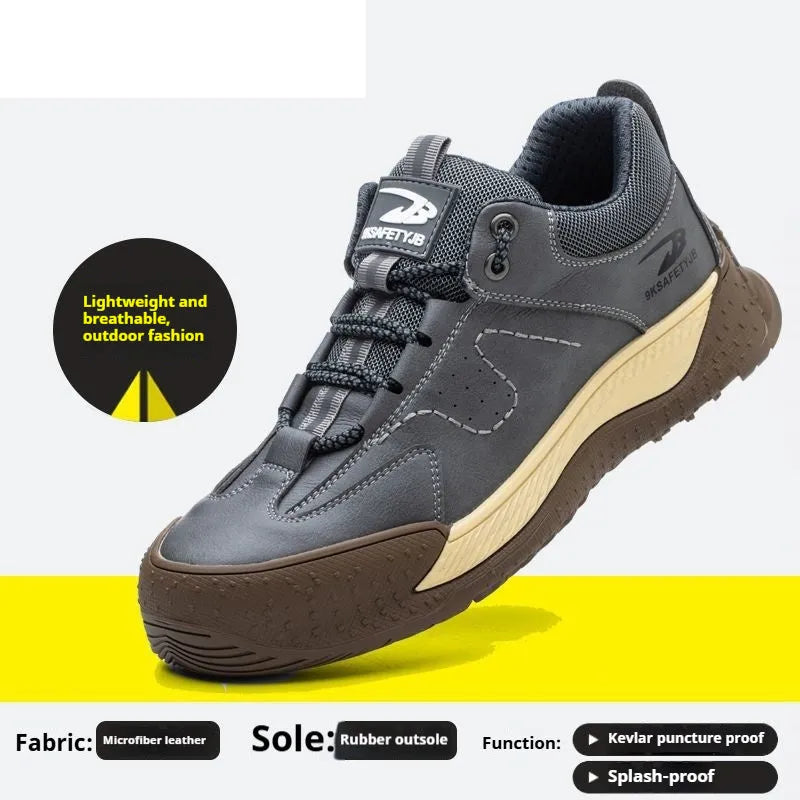 Men's Flyknit safety work shoes with leather upper and rubber sole in multiple colour options