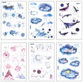 Japanese paper sticker sheet set with fantasy stars pattern, size 10.5 by 14.1 cm