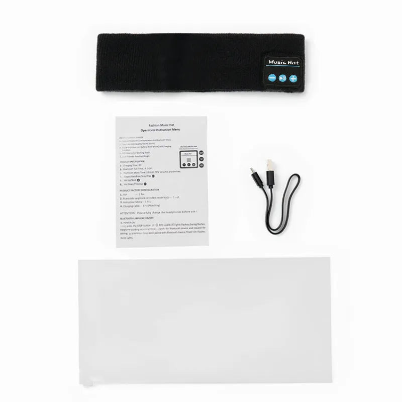 Bluetooth 5.4 eye mask sports headband with removable scarf attachment in black colour