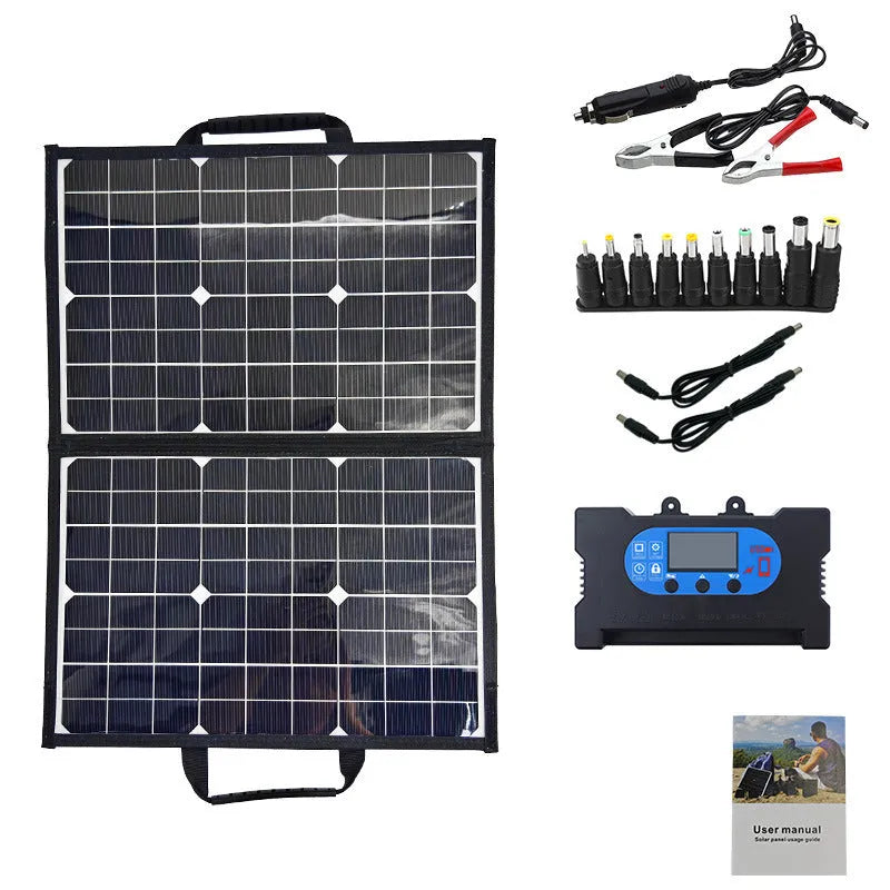 Black folding bag solar panel charger showing 40W monocrystalline design for outdoor use